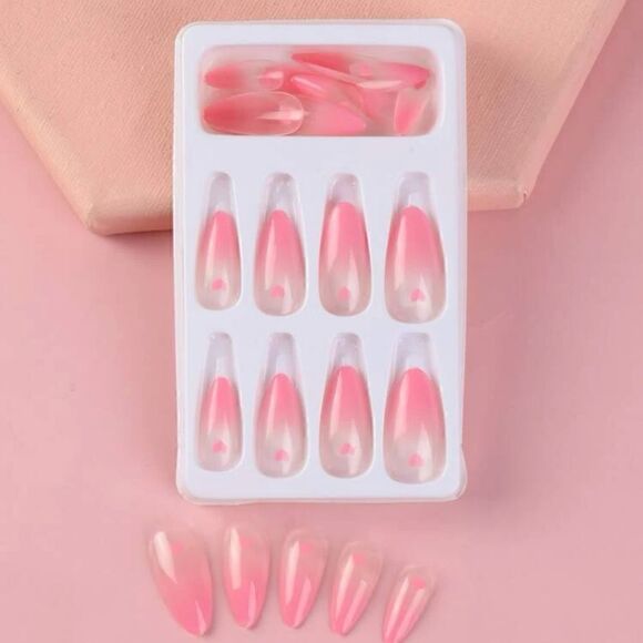 24 pcs Acrylic Almond Heart Press On Nail Set Reusable - Picture 2 of 10